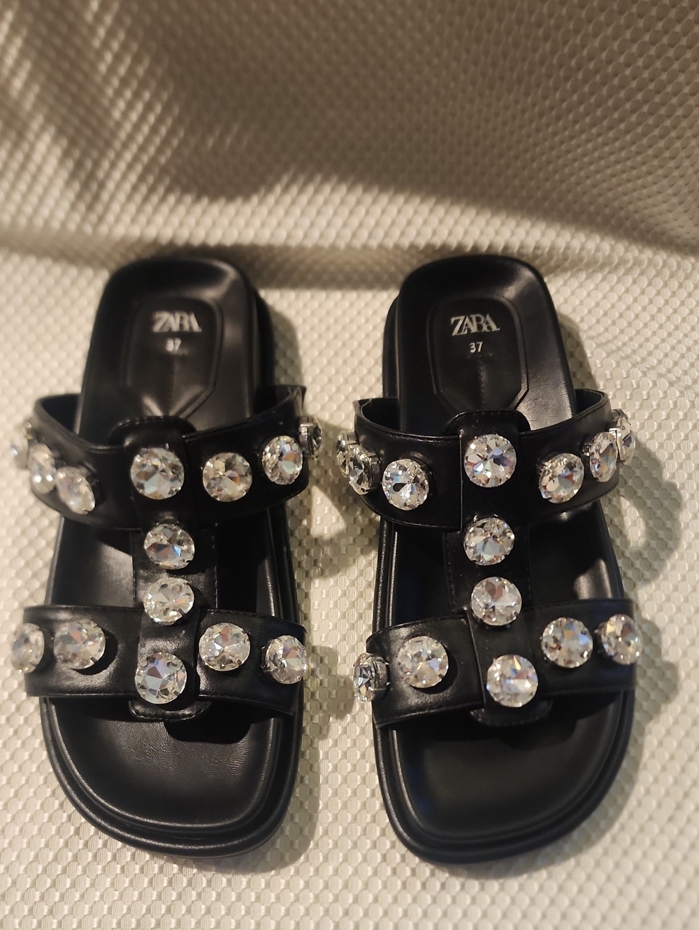 Zara Black Crystal-Embellished Slide Sandals